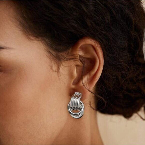 Triple Hoop Drop Earrings | Sterling Silver - Picture 3 of 4